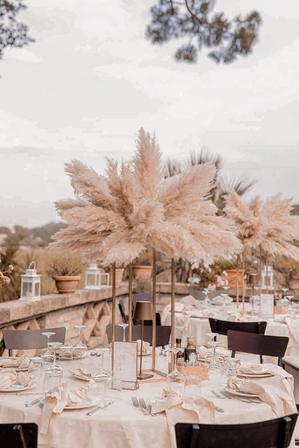 table centerpiece pampas grass event styling dried flowers bohemian wedding